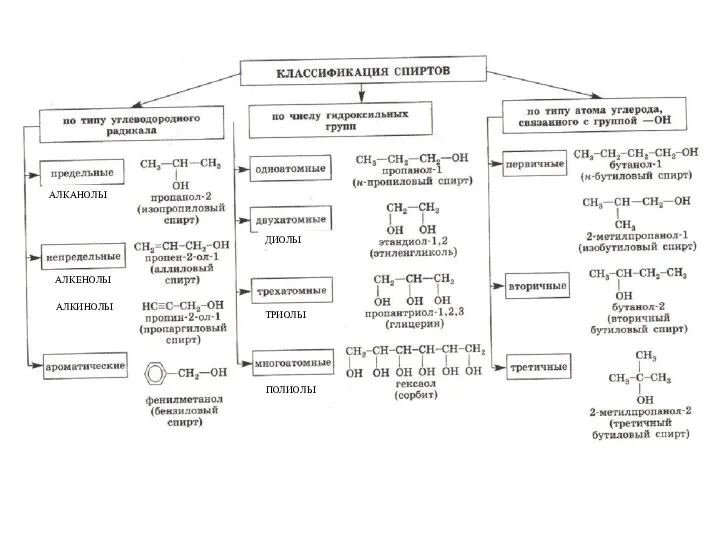 АЛКАНОЛЫ АЛКЕНОЛЫ АЛКИНОЛЫ ДИОЛЫ ТРИОЛЫ ПОЛИОЛЫ