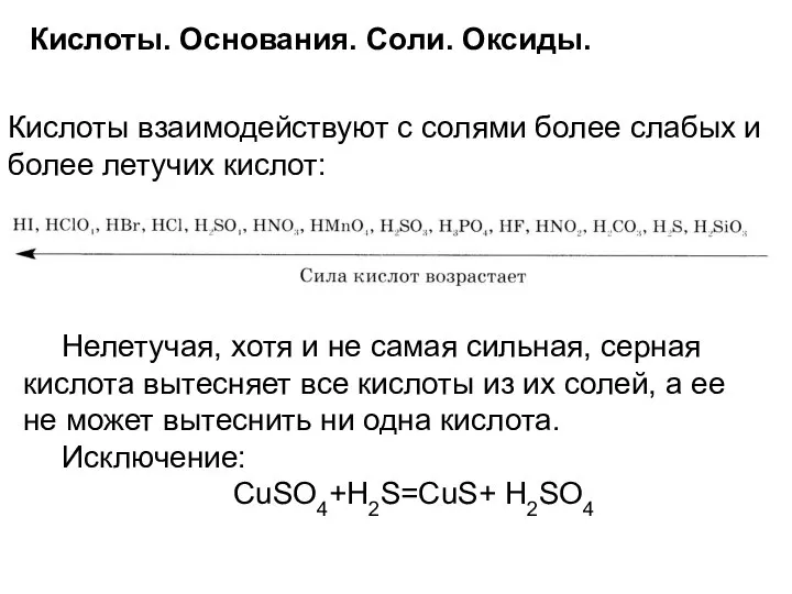 Кислоты. Основания. Соли. Оксиды. Кислоты взаимодействуют с солями более слабых и