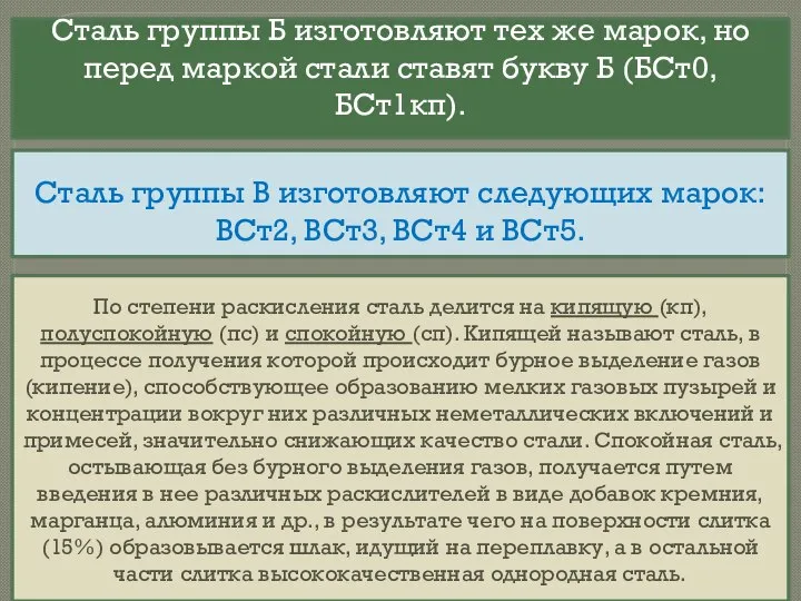 Сталь группы Б изготовляют тех же марок, но перед маркой стали