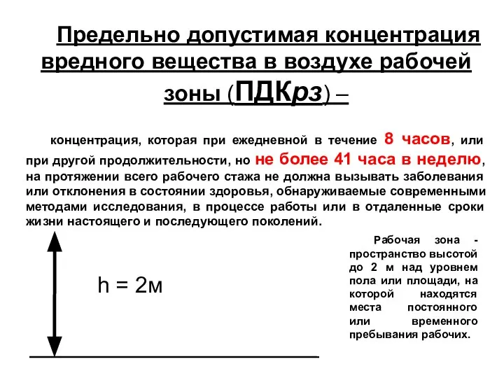 Предельно допустимая концентрация вредного вещества в воздухе рабочей зоны (ПДКрз) –