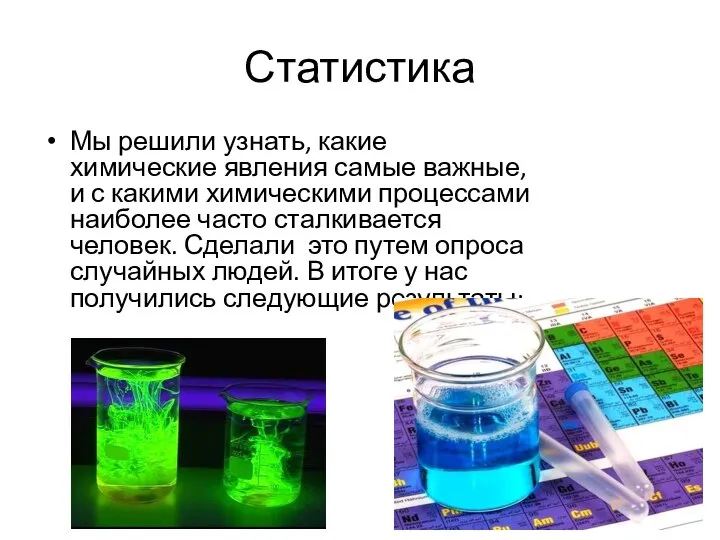 Статистика Мы решили узнать, какие химические явления самые важные, и с