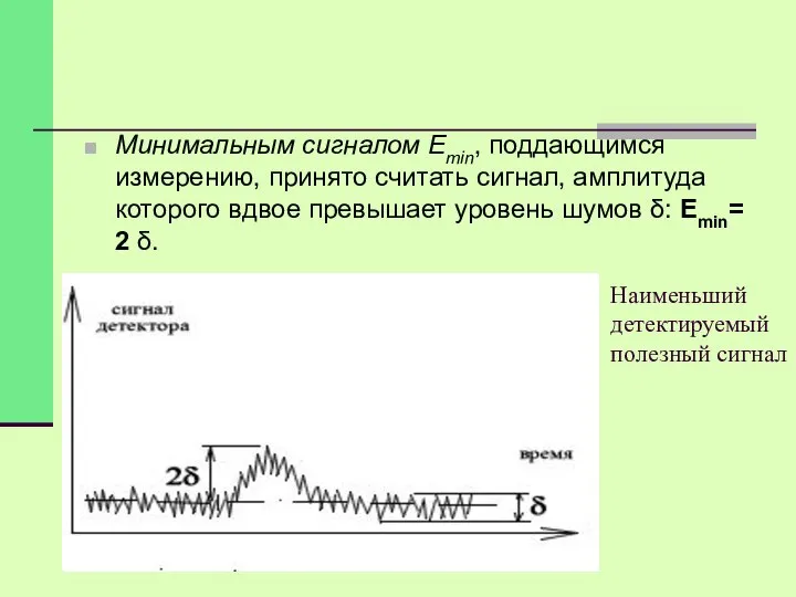 Наименьший детектируемый полезный сигнал Минимальным сигналом Еmin, поддающимся измерению, принято считать