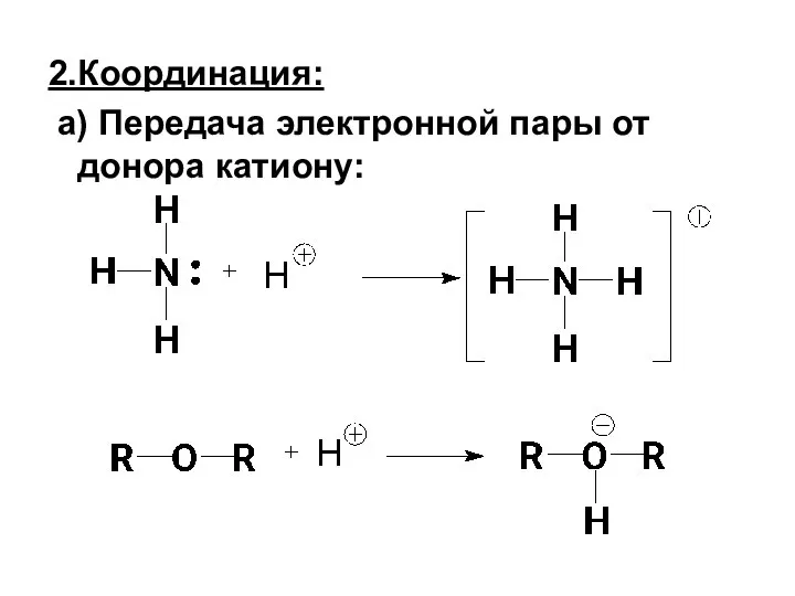 2.Координация: а) Передача электронной пары от донора катиону: