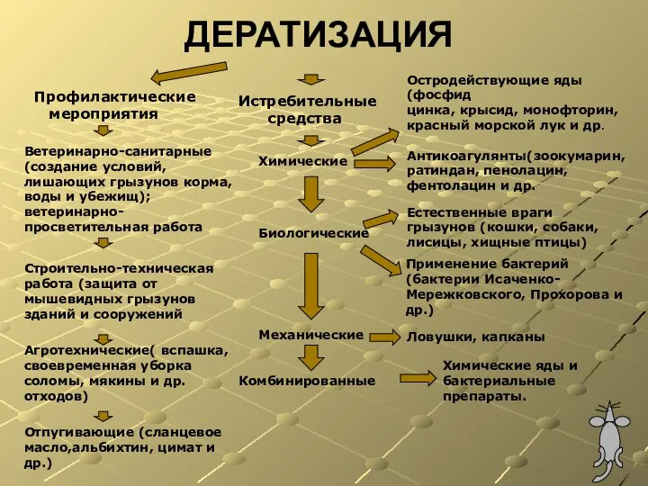 ДЕРАТИЗАЦИЯ Профилактические мероприятия Ветеринарно-санитарные (создание условий, лишающих грызунов корма, воды и