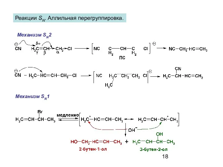 Реакции SN. Аллильная перегруппировка. Механизм SN2 Механизм SN1