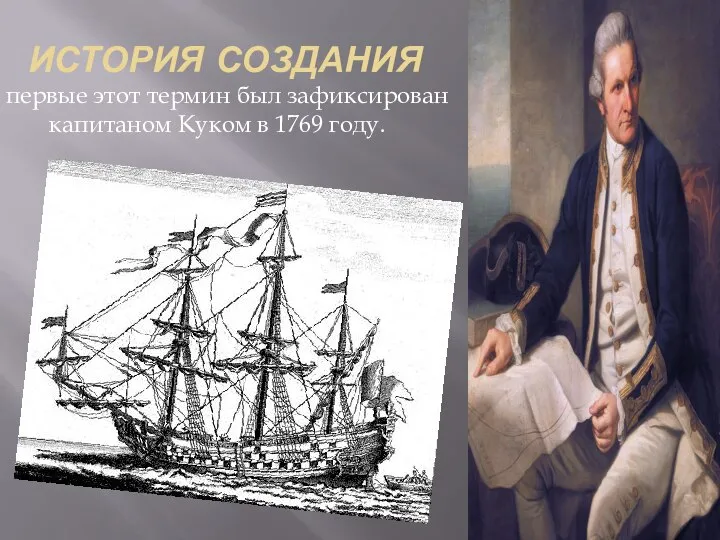 ИСТОРИЯ СОЗДАНИЯ В первые этот термин был зафиксирован капитаном Куком в 1769 году.