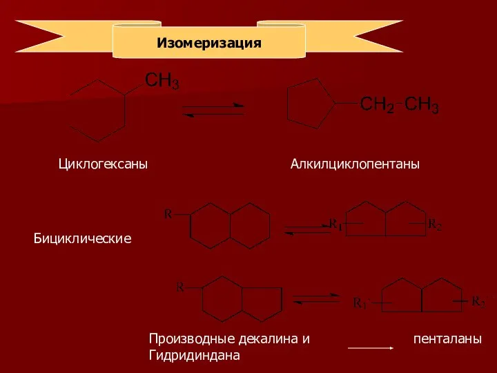 Изомеризация Циклогексаны Алкилциклопентаны Бициклические Производные декалина и пенталаны Гидридиндана