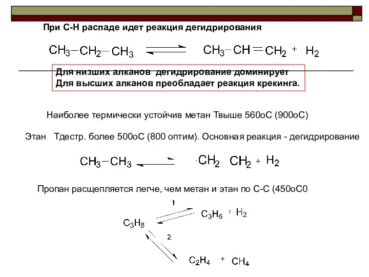 При С-Н распаде идет реакция дегидрирования Для низших алканов дегидрирование доминирует