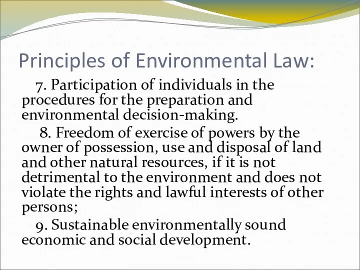 Principles of Environmental Law: 7. Participation of individuals in the procedures