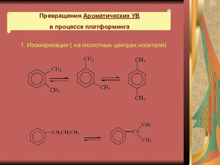 Превращения Ароматических УВ в процессе платформинга 1. Изомеризация ( на кислотных центрах носителя)