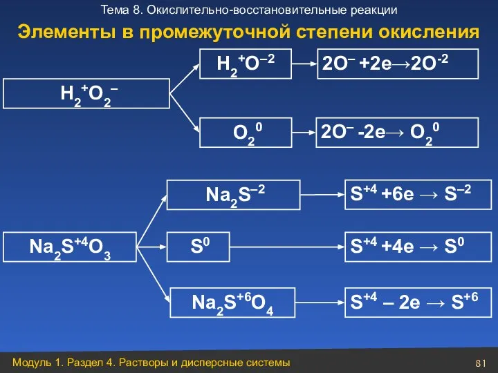 H2+O2– Na2S+4O3 S0 H2+O–2 2О– +2е→2О-2 2О– -2е→ О20 Na2S–2 О20