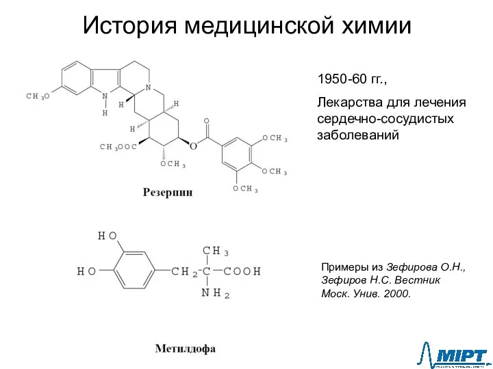 История медицинской химии 1950-60 гг., Лекарства для лечения сердечно-сосудистых заболеваний Примеры