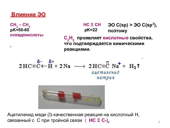 Влияние ЭО СН3 – СН3 НС Ξ СН pK=50-60 pK=22 псевдокислоты