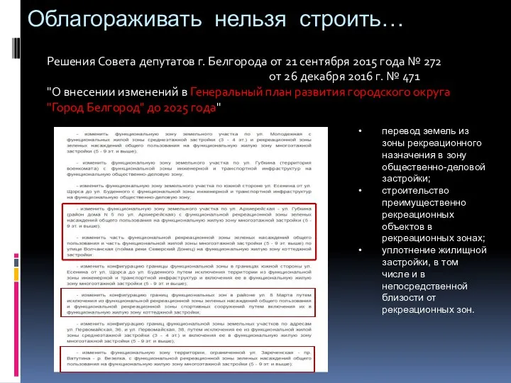 Облагораживать нельзя строить… Решения Совета депутатов г. Белгорода от 21 сентября