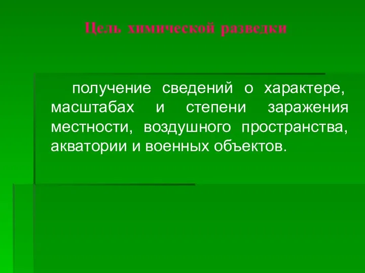 получение сведений о характере, масштабах и степени заражения местности, воздушного пространства,