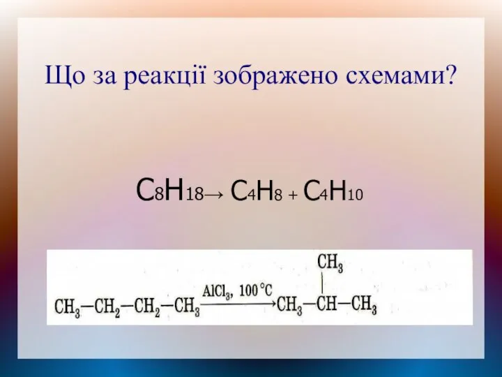 Що за реакції зображено схемами? C8H18→ C4H8 + C4H10