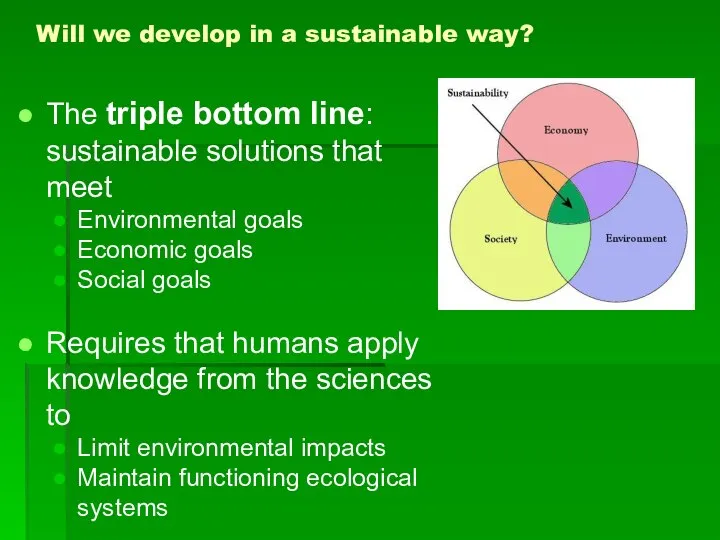 Will we develop in a sustainable way? The triple bottom line: