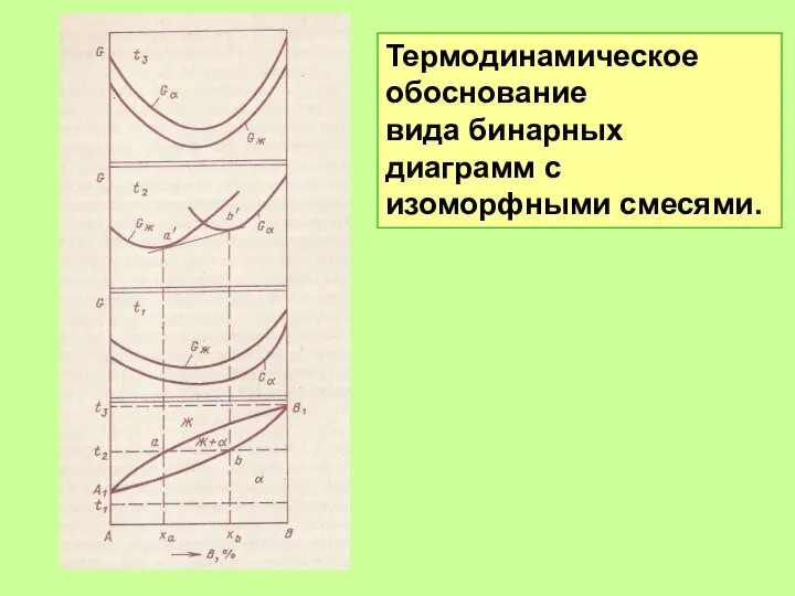 Термодинамическое обоснование вида бинарных диаграмм с изоморфными смесями.