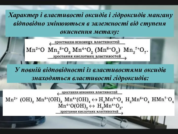 У повній відповідності із властивостями оксидів знаходяться властивості гідроксидів: Характер і