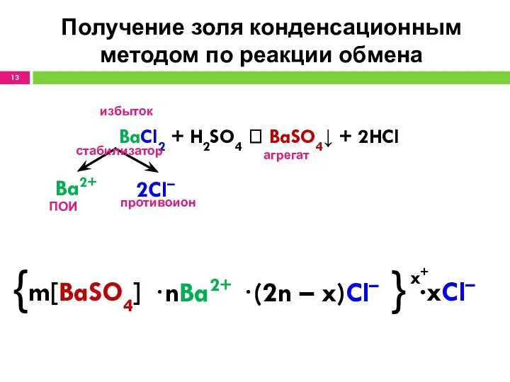 Получение золя конденсационным методом по реакции обмена BaCl2 + H2SO4 ?