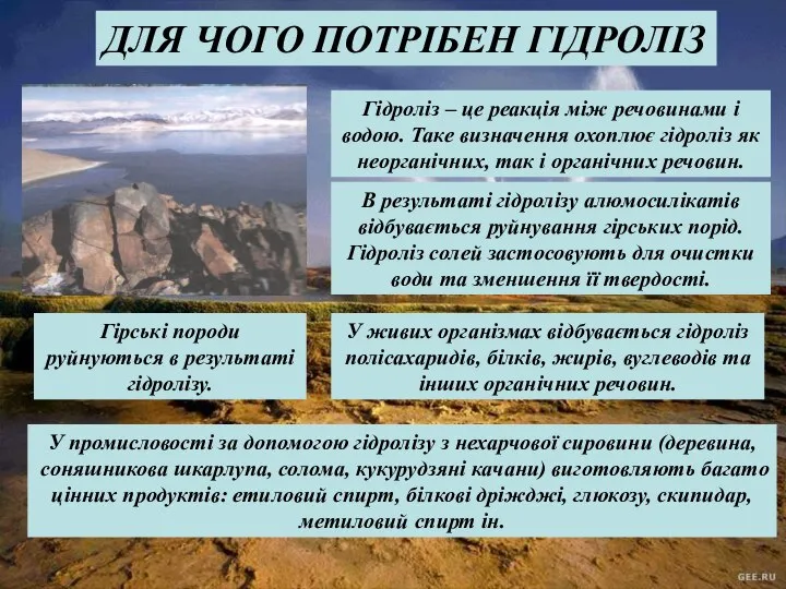 ДЛЯ ЧОГО ПОТРІБЕН ГІДРОЛІЗ Гідроліз – це реакція між речовинами і