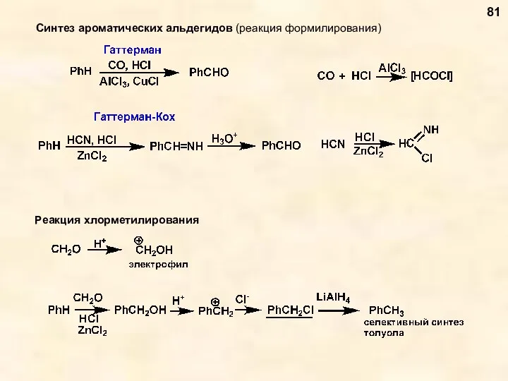 Синтез ароматических альдегидов (реакция формилирования) 81