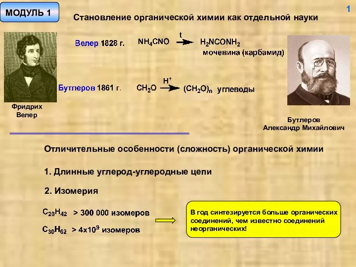 Становление органической химии как отдельной науки 1 1. Длинные углерод-углеродные цепи 2. Изомерия