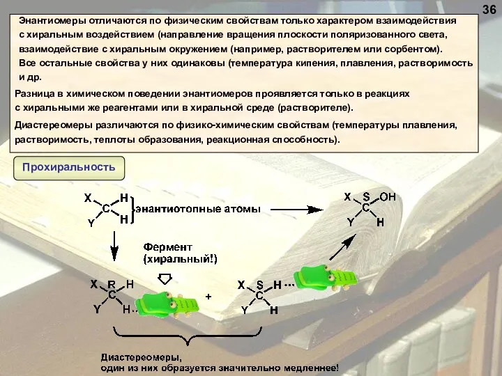 Разница в химическом поведении энантиомеров проявляется только в реакциях с хиральными