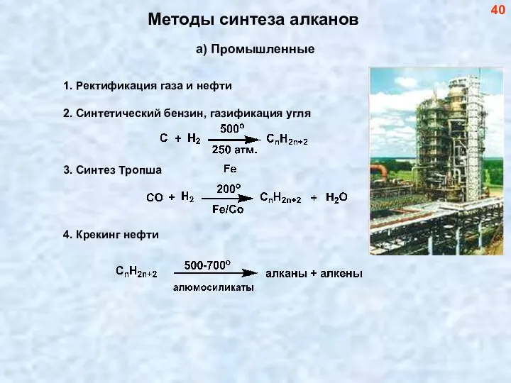 Методы синтеза алканов 1. Ректификация газа и нефти 40