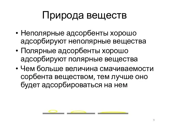 Природа веществ Неполярные адсорбенты хорошо адсорбируют неполярные вещества Полярные адсорбенты хорошо