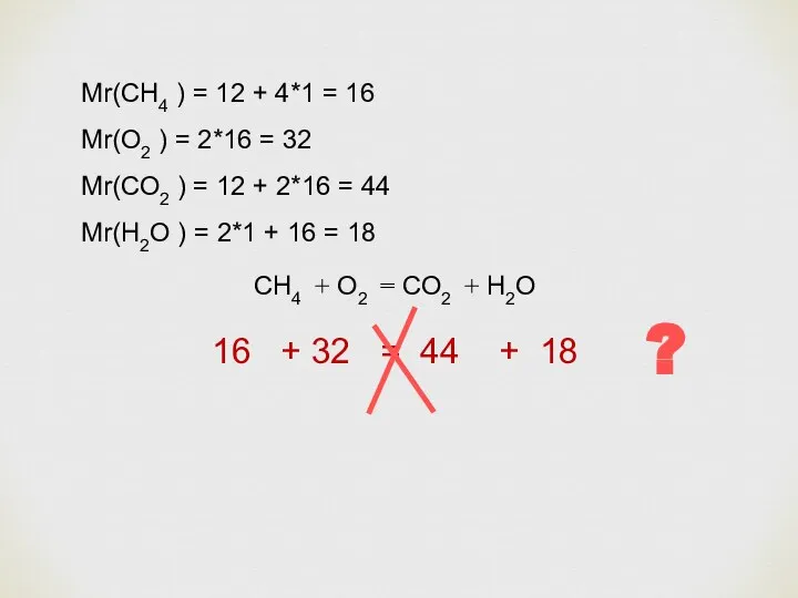 СН4 + О2 = СО2 + Н2О Мr(СН4 ) = 12