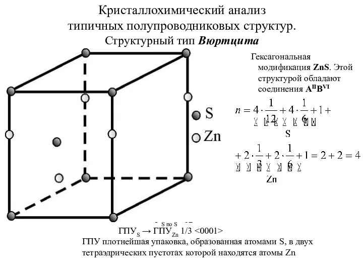 Кристаллохимический анализ типичных полупроводниковых структур. Структурный тип Вюртцита ГZn по S