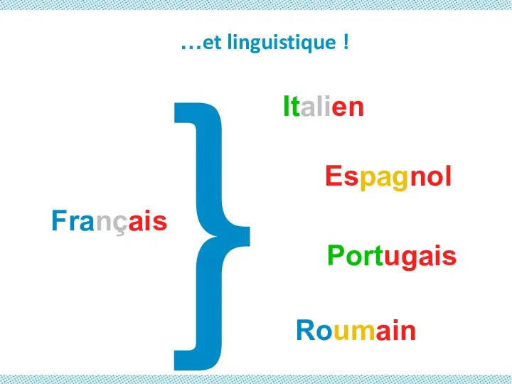 …et linguistique ! Français Espagnol Roumain Italien Portugais } …et linguistique !