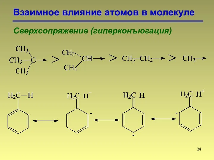 Взаимное влияние атомов в молекуле Сверхсопряжение (гиперконъюгация)