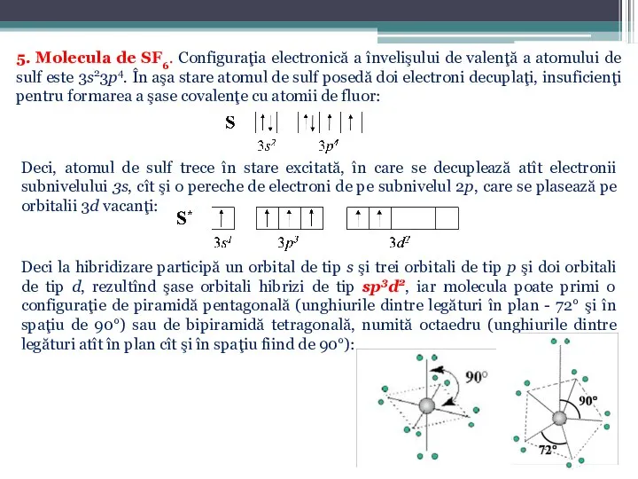 5. Molecula de SF6. Configuraţia electronică a învelişului de valenţă a