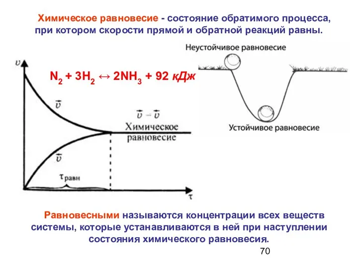 Химическое равновесие - состояние обратимого процесса, при котором скорости прямой и