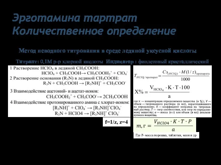 Эрготамина тартрат Количественное определение Метод неводного титрования в среде ледяной уксусной