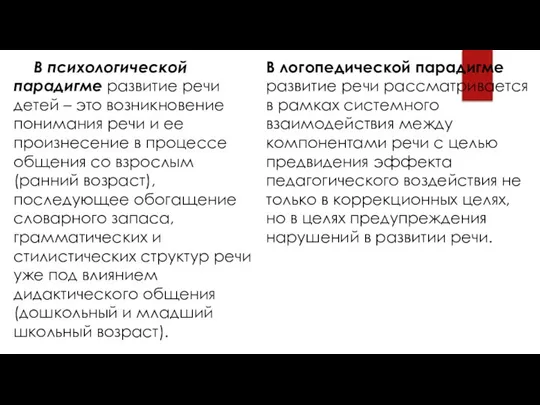 В психологической парадигме развитие речи детей – это возникновение понимания речи