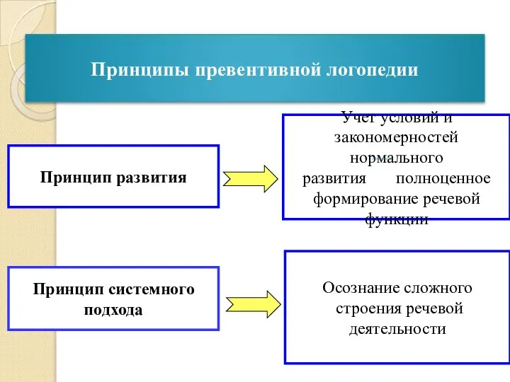 Принципы превентивной логопедии Принцип развития Принцип системного подхода Учет условий и