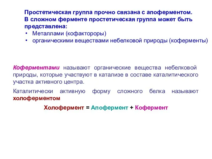 Коферментами называют органические вещества небелковой природы, которые участвуют в катализе в