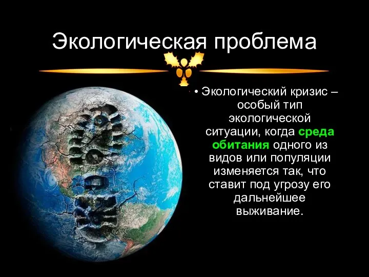 Экологическая проблема Экологический кризис – особый тип экологической ситуации, когда среда