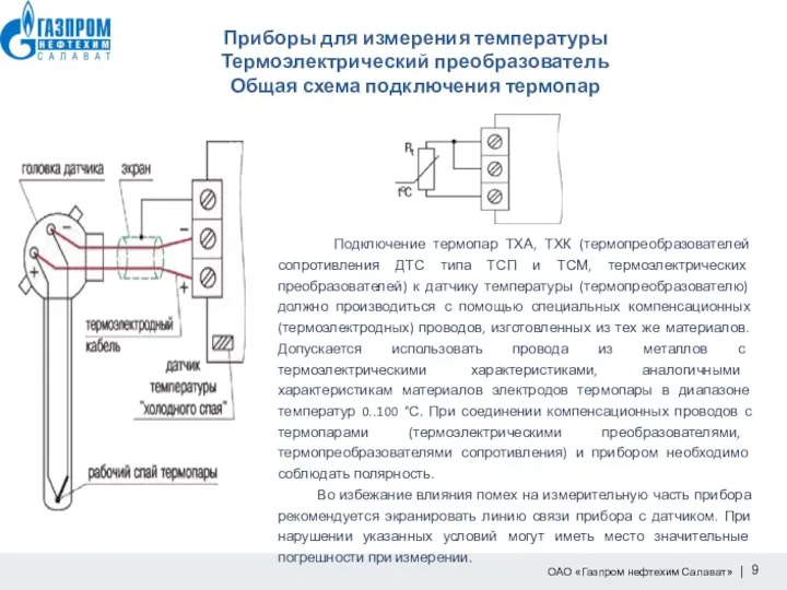 Приборы для измерения температуры Термоэлектрический преобразователь Общая схема подключения термопар Подключение