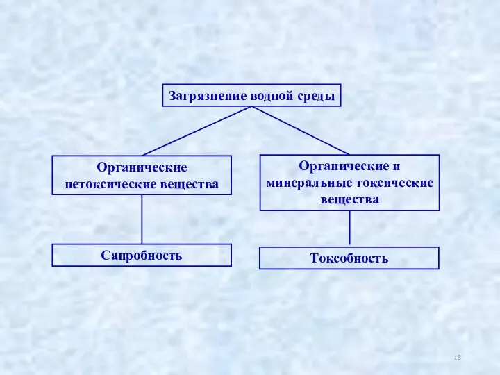 Загрязнение водной среды Органические нетоксические вещества Органические и минеральные токсические вещества Сапробность Токсобность