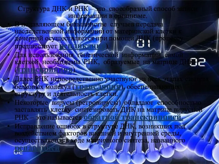 Структура ДНК и РНК – это своеобразный способ записи информации в