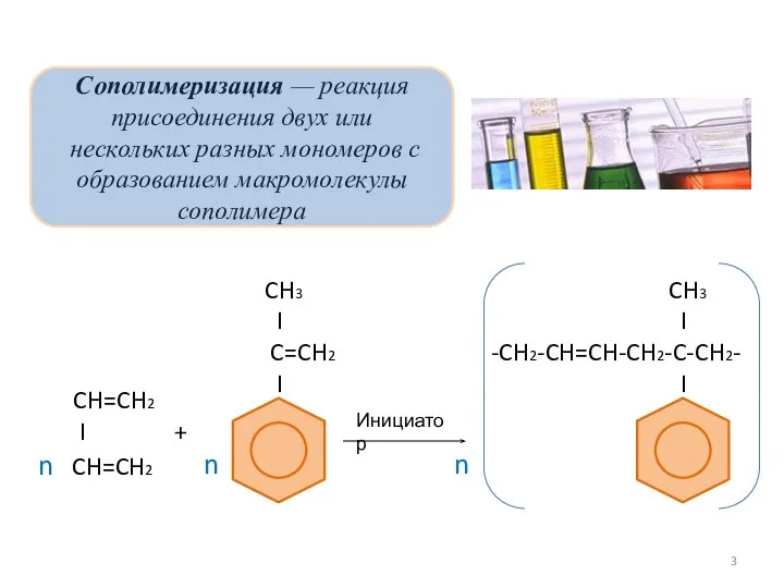 Сополимеризация — реакция присоединения двух или нескольких разных мономеров с образованием