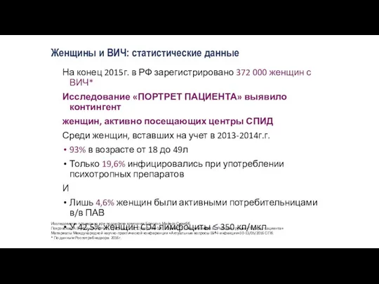 Женщины и ВИЧ: статистические данные На конец 2015г. в РФ зарегистрировано