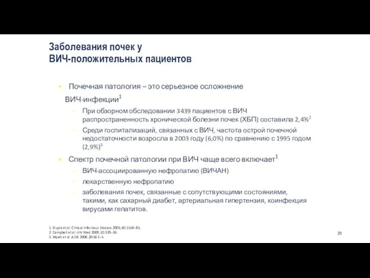 Почечная патология – это серьезное осложнение ВИЧ-инфекции1 При обзорном обследовании 3439