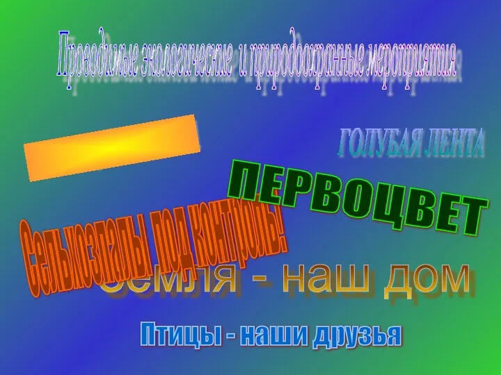 Проводимые экологические и природоохранные мероприятия Живи, Ёлочка! ГОЛУБАЯ ЛЕНТА Птицы -