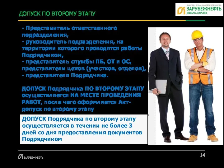 ДОПУСК ПО ВТОРОМУ ЭТАПУ - Представитель ответственного подразделения, - руководитель подразделения,