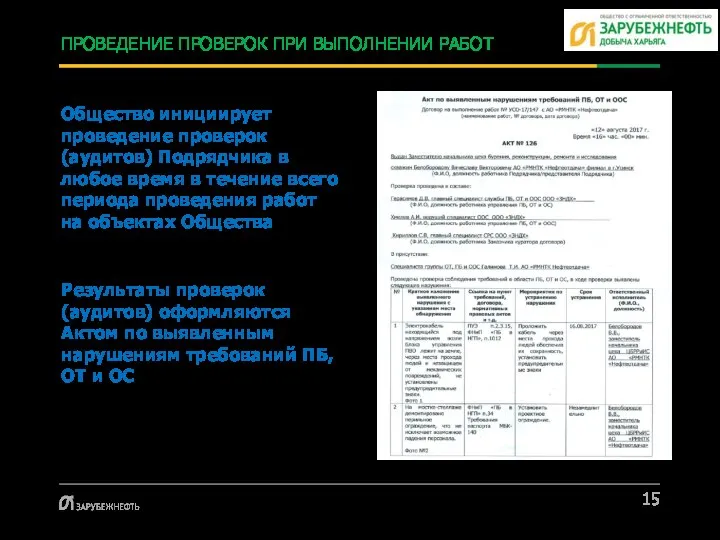 ПРОВЕДЕНИЕ ПРОВЕРОК ПРИ ВЫПОЛНЕНИИ РАБОТ Общество инициирует проведение проверок (аудитов) Подрядчика